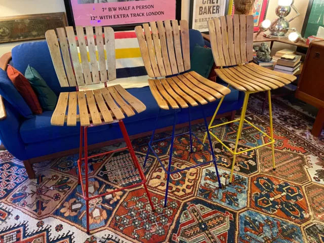 Mid-Century Modern Arthur Umanoff Tiki Bar Stools. Refinished.