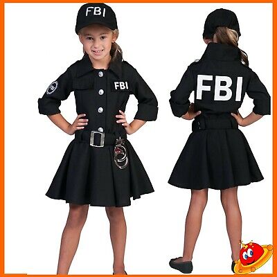 Costume Carnevale Ragazza Bambina Vestito Poliziotta FBI Tg 5-14 anni