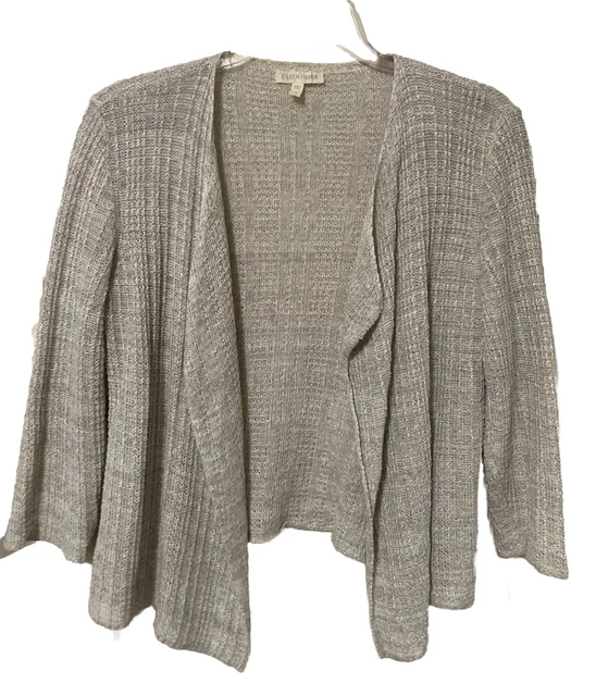 Eileen Fisher Sweater Organic Linen Open Cardigan XS Knit Beige Coastal Grandma