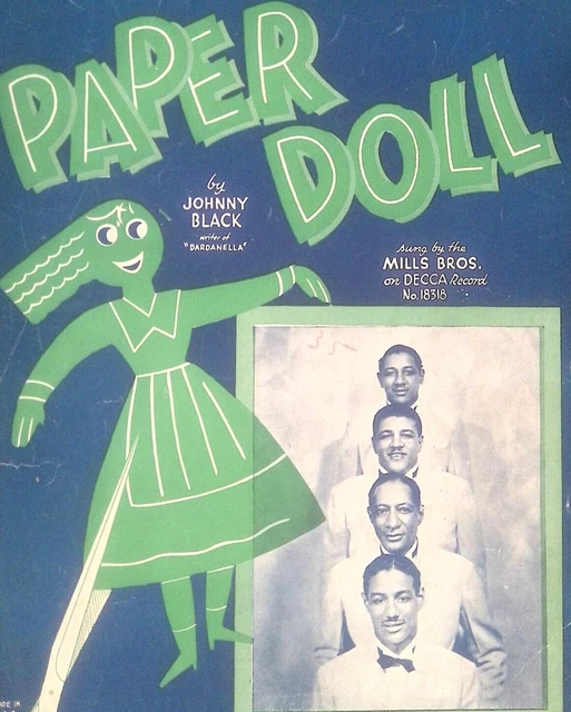 PAPER DOLL SHEET Music The Mills Brothers Johnny Black 1943 Pop Hit