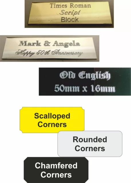 Engraved aluminium Plaque/Plate- Custom size corner font options-self adhesive