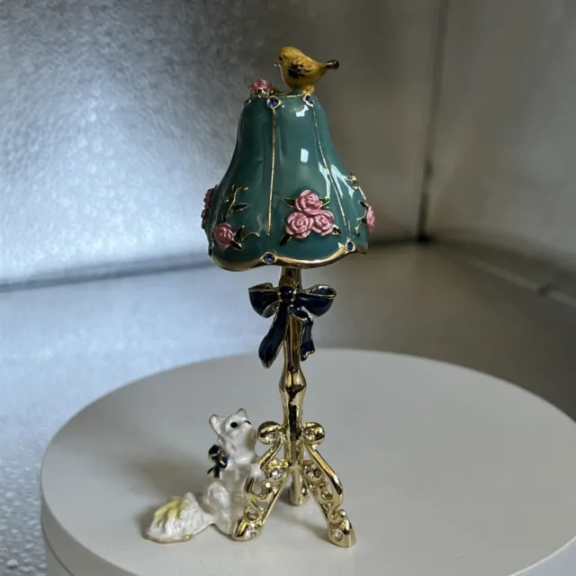 Gold Lamp With Cat & Bird Trinket Box By Keren Kopal! Collection Piece Rare!