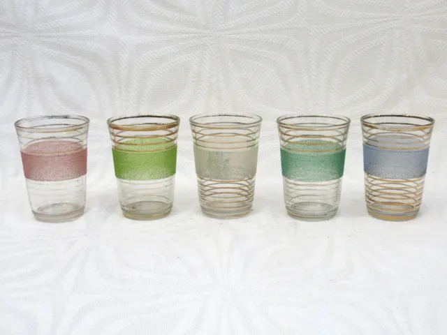 Vintage Barware Frosted Liqueur Shot Glasses x5 Multicoloured France 1950s