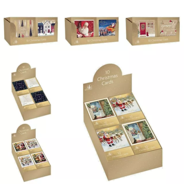 Pack of 10 Square Luxury Traditional Family Christmas Cards ASSORTED Designs NWL