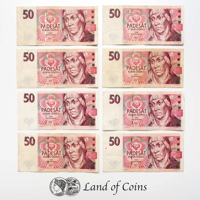 CZECH REPUBLIC: 8 x 50 Czech Koruna Banknotes.
