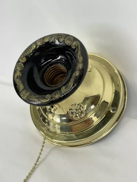 Antique Vtg Art Deco Flush Mount Ceiling Wall Light Fixture Brass Single Socket