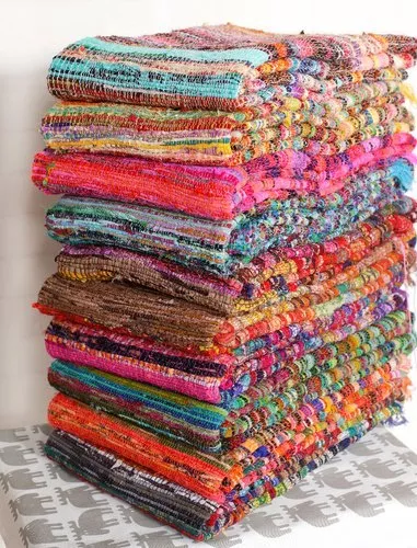 Chindi Rag Rug 100% Recycled Multi Coloured Handmade Floor Mat  Cotton 3x5'