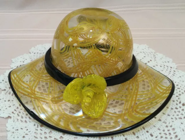 Venezia Murano Hand Blowing Art Glass Hat Bowl- Yellow Clear and Black