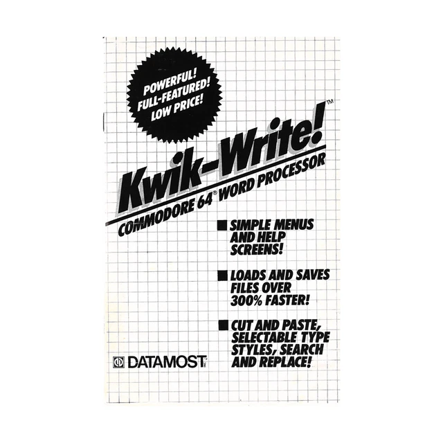 Datamost Software Kwik-Write! - Commodore 64 Word Processor VG