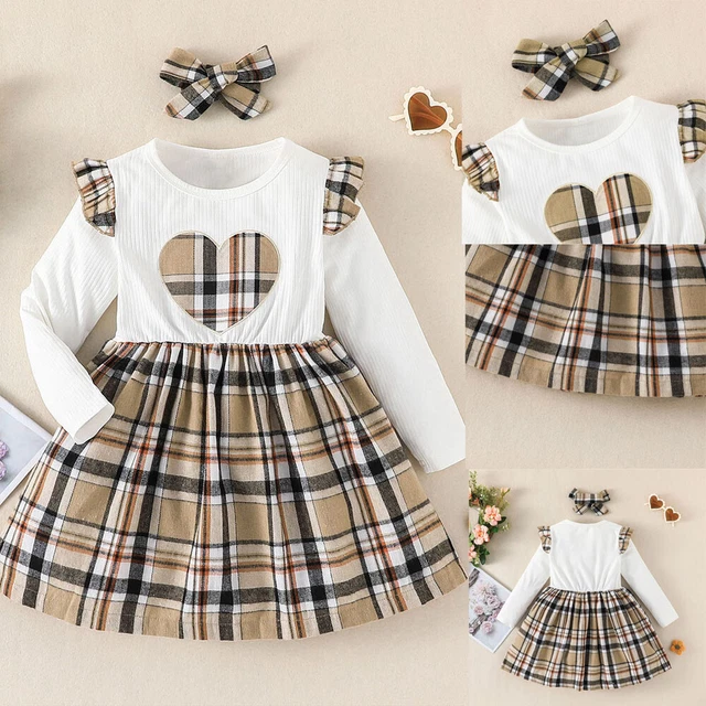 Cuscino abito fascia a quadretti neonate bambina stampa cuore set abito