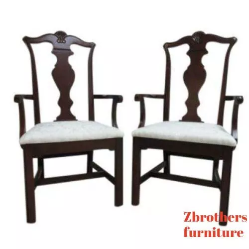 Pair Pennsylvania House Cherry Shell Carved Dining Room Arm Chairs Set A