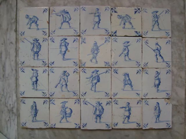 rare set17th century delft handpainted dutch soldier(de ghein)  tiles (20)