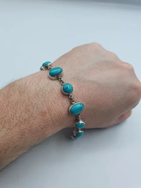 Lovely Solid Silver and Turquoise Bracelet 2