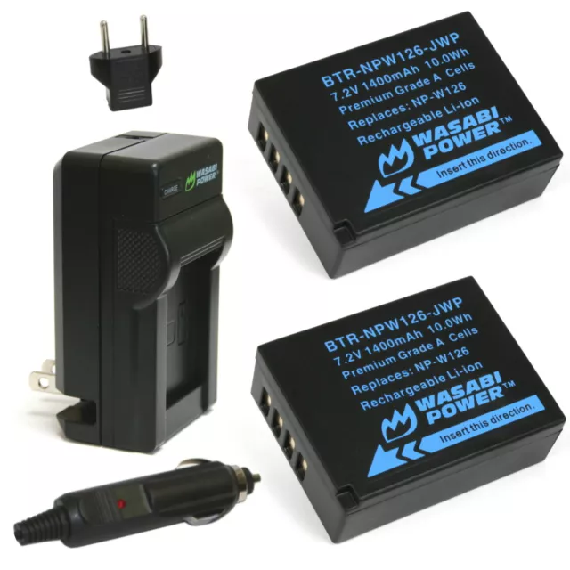 Wasabi Power Battery (2-Pack) and Charger for Fujifilm NP-W126, NP-W126S