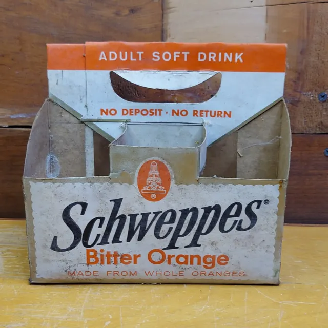 Vintage Adult soda pop bottle carton SCHWEPPES Bitter Orange 6 pack 10oz