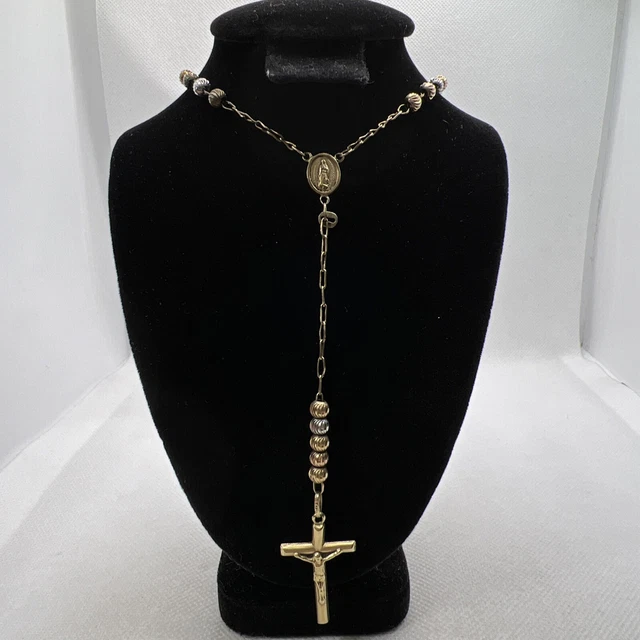 14K (585) Tricolor Gold ROSARY Necklace w/VIRGIN MARY CROSS JESUS Pendant 18.2gr 14K (585) Tricolor Gold ROSARY Necklace w/VIRGIN MARY CROSS JESUS Pendant 18.2gr