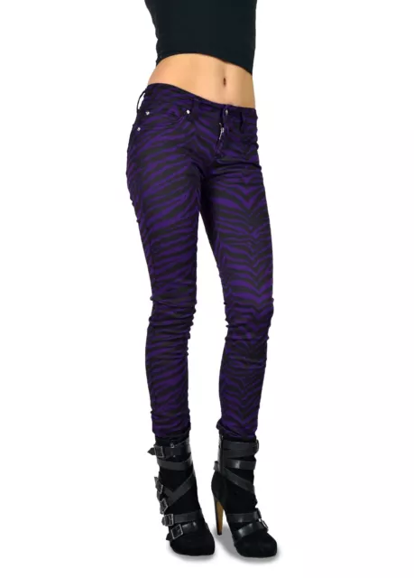 Tripp Emo Goth Punk Rock Star Purple Black Zebra Printed Jean Pants Moto Is6235P