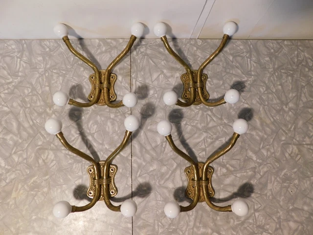 solid brass double coat hooks with white glass ball ends