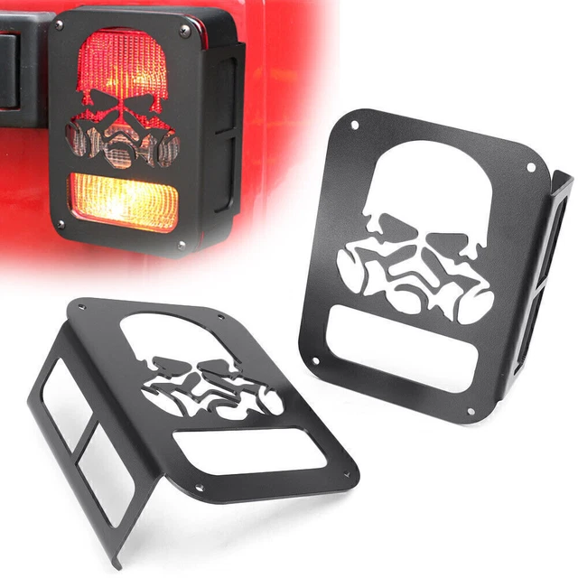 2PCS Black Skull Rear Tail Light Guard Cover for Jeep Wrangler JK 2007-17 08 09