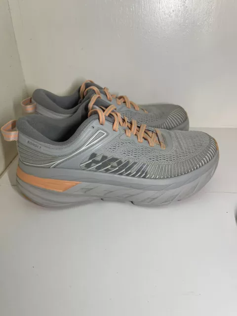 Hoka Bondi 7 Womens 6 Road Running Stability Trainer Endurance Gray Shoes