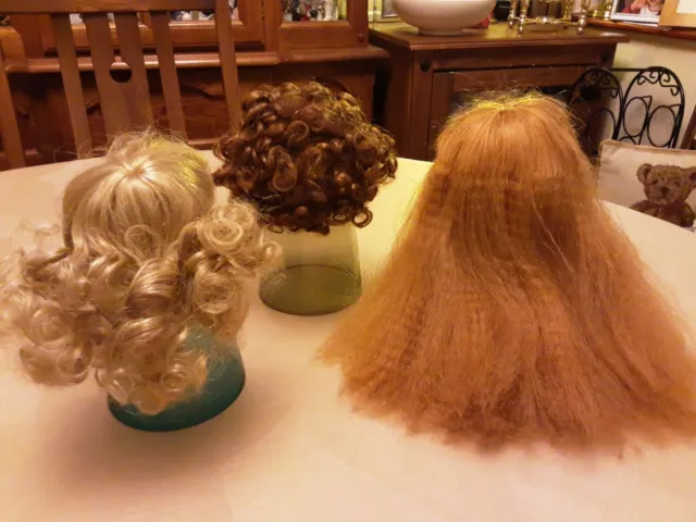 3 Synthetic Wigs For Antique Or Porcelain Dolls