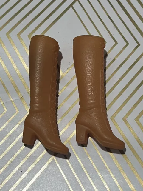 Vintage  Barbie Francie Mod Soft Squishy Tan Lace Up Boots Taiwan Mattel