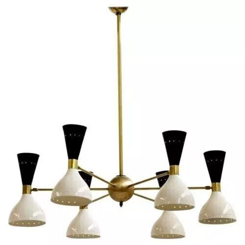 Mid Century Stilnovo Style 6 Arms 12 lights Modern Brass Sputnik Chandelier