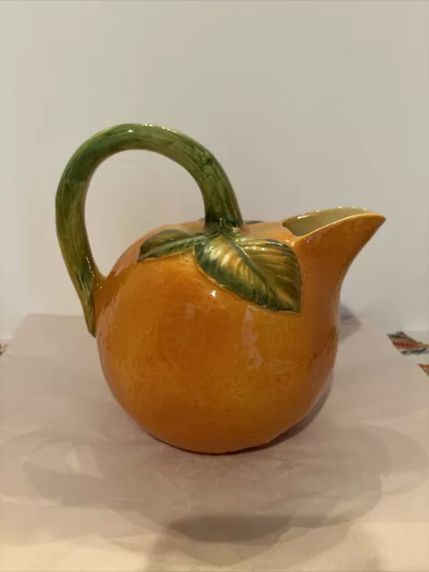 Vintage Orange Shaped Pitcher Glazed Ceramic Made In Italy 8”