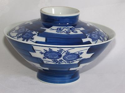 05D48 Ancien Bol De Riz En Porcelaine Camaïeu Bleu Chine Signature A Identifier