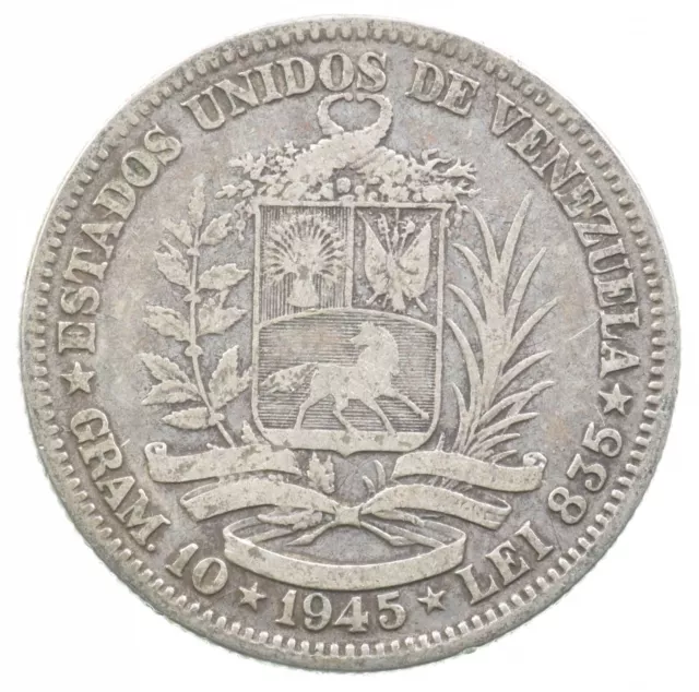 SILVER - WORLD Coin - 1945 Venezuela 2 Bolivares - World Silver Coin *567