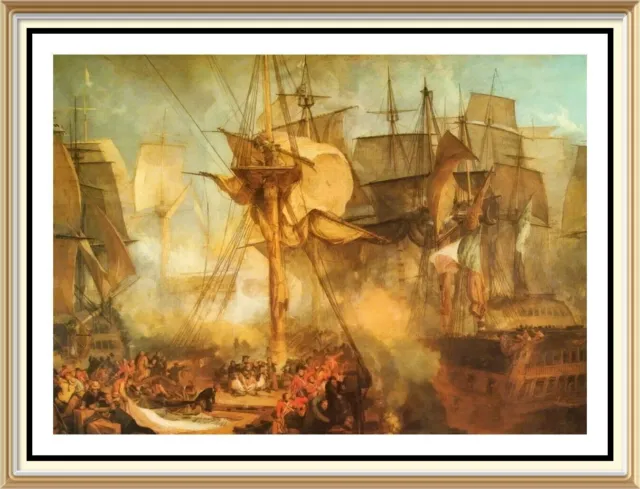Vintage TURNER Art Print BATTLE TRAFALGAR Lord Nelson Military Royal Navy Battle