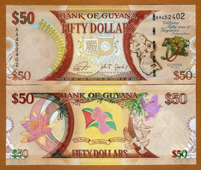 Guyana, 50 dollars, 2016, P-41, AA-Prefix UNC Commemorative