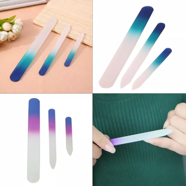 3pcs Glass Nail File Set Double Sided Etched Professional Manicure Pedicure Tool