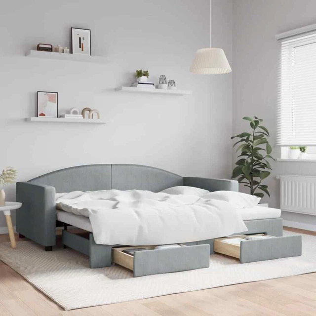 LIT DE JOUR avec gigogne et tiroirs gris foncé 90x200 cm tissu EUR 442 LIT DE JOUR avec gigogne et tiroirs gris foncé 90x200 cm tissu EUR 442