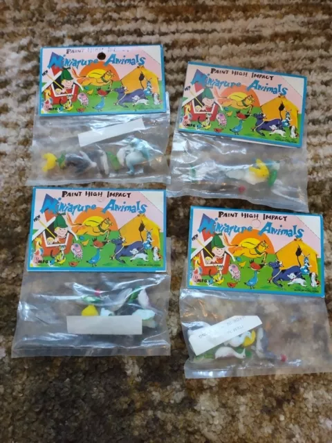 Vintage Plastic Miniature Animals Made In Hong Kong In Packaging lot of 4