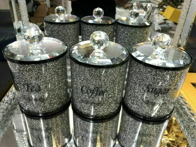 Black glitter tea coffee sugar sales canisters