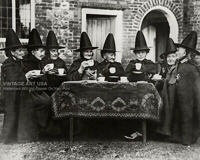 Vintage Witches Having Tea Photo - Witches’ Council - Witch Coven Historic Photo