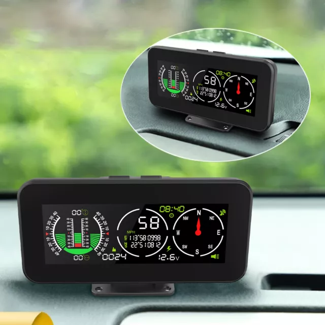 Car Digital GPS Speedometer HUD Gauge 4x4 Inclinometer Compass Slope Meter Level