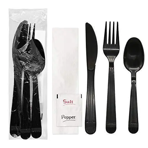 Party Essentials Individually Wrapped Black Plastic Cutlery Packets/ Heavy Duty