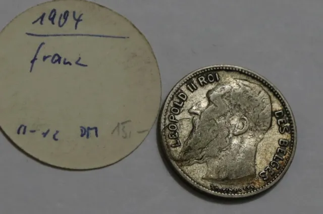 Belgium 1 Franc 1904 Des Belges Silver B46 #Z9458