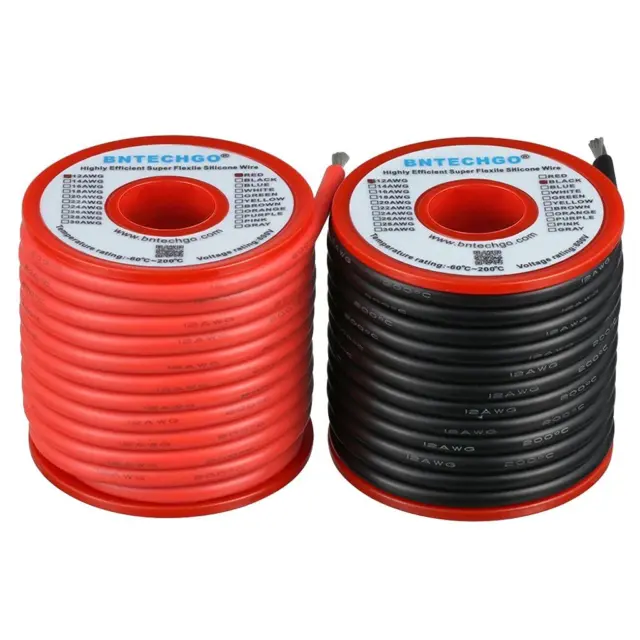 BNTECHGO 12 Gauge Silicone Wire Spool Red and Black Each 25Ft Flexible 12 AWG