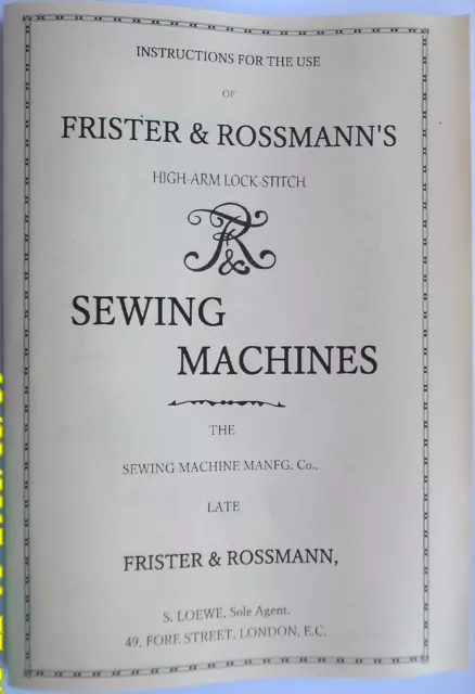 Frister & Rossmann Transverse shuttle(boat type)Sewing Machine Manual Late1800's