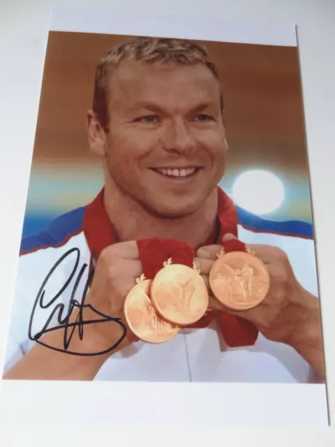 Sir Chris Hoy Signed Pre-Print 2008 Beijing Olympic Games 3 Gold Medals Photo