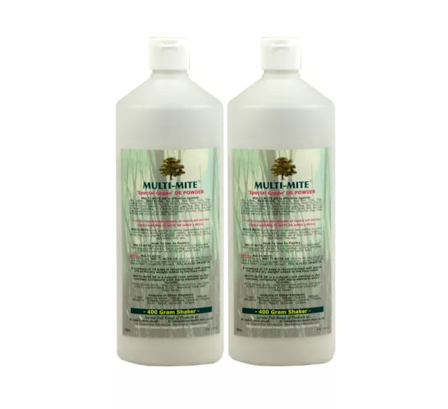 MULTI MITE® Diatomaceous Earth 400g Shaker TWIN PACK Red Mite Worming DE Powder