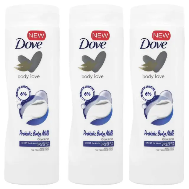 3x Dove Body Lotion Prebiotic Milk Bei Trockener Haut 400ml