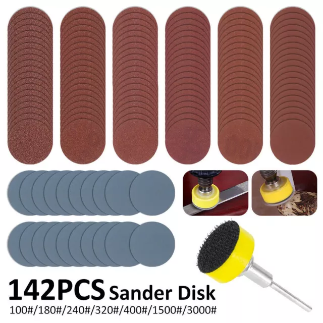 142Pcs 25mm Sanding Discs 100-3000 Mixed Grit Orbital Sander Pad Tool Kit Set UK 2