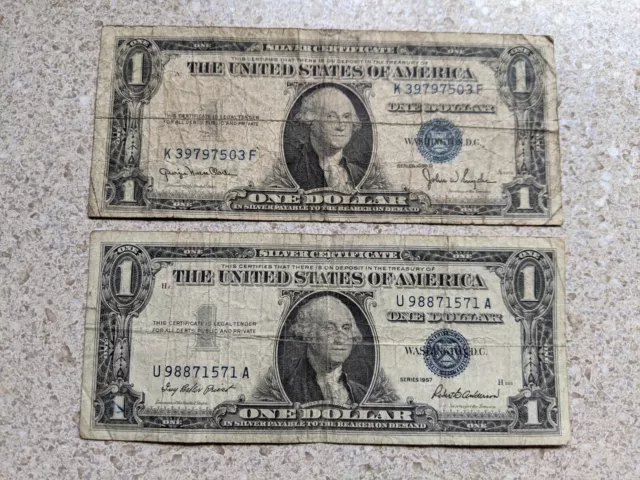 1935-D & 1957 One Dollar $1 Silver Certificates Circulated