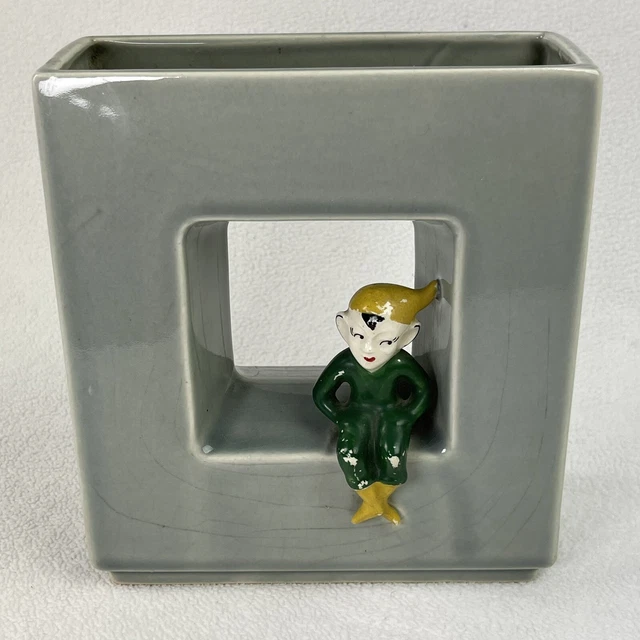 VINTAGE ELF ON Shelf Ceramic Wall Pocket Pixie Planter $44.95 - PicClick