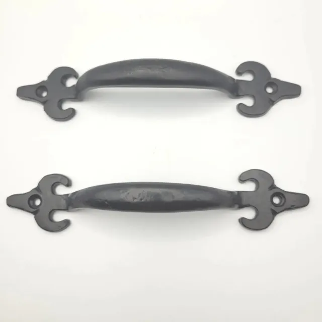 Cast Iron Gate Door Drawer Shed Cabinet Pull Handle, Black Finish, 6.5"L, Set 2