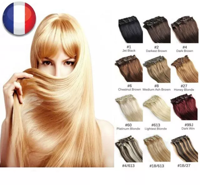 Extensions De Cheveux A Clips Remy Hair 46-60Cm Couleurs Aux Choix 100% Naturels 2